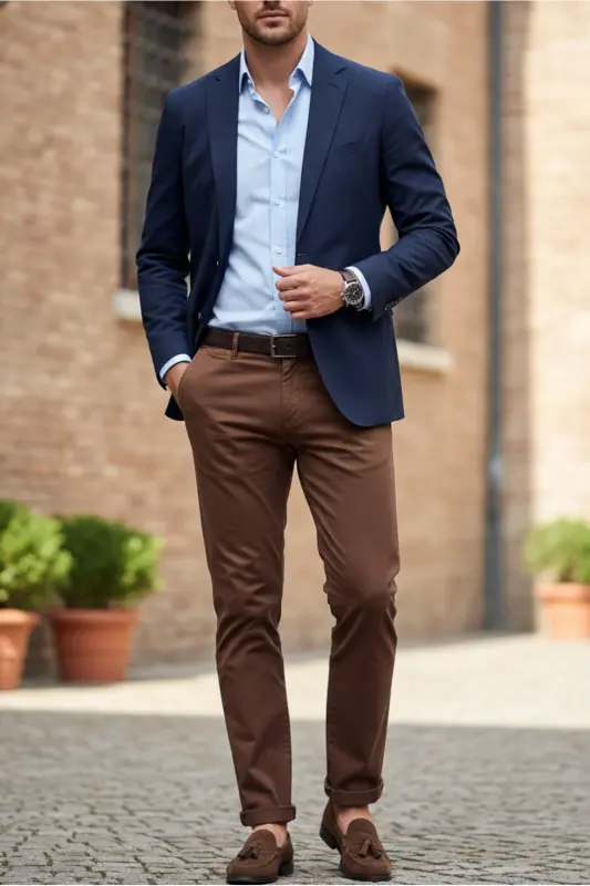 Erkek Tarçın Kahve Gabardin Pamuklu Slim Fit Esnek Ofis Stili Chino Pantolon - Tarçın Kahve - 1