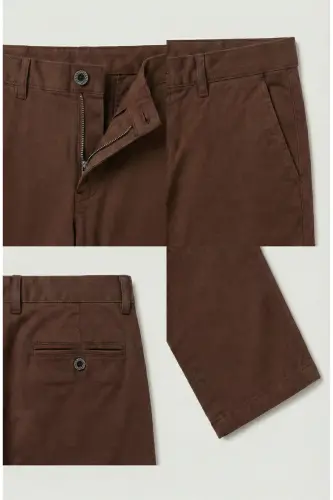 Erkek Tarçın Kahve Gabardin Pamuklu Slim Fit Esnek Ofis Stili Chino Pantolon - Tarçın Kahve - 4