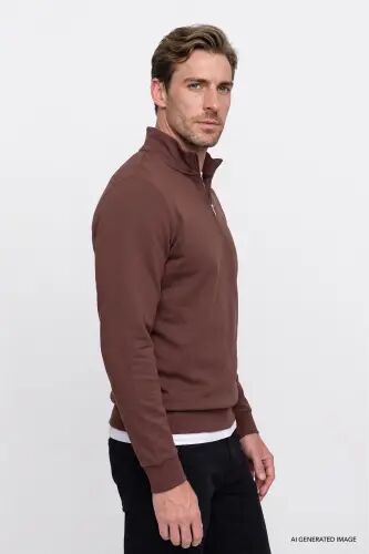 Erkek Tarçın Standart Fit Normal Kesim İçi Polarlı Bato Yaka Pamuklu Sweatshirt - Tarçın - AC&Co / Altınyıldız Classics (1)