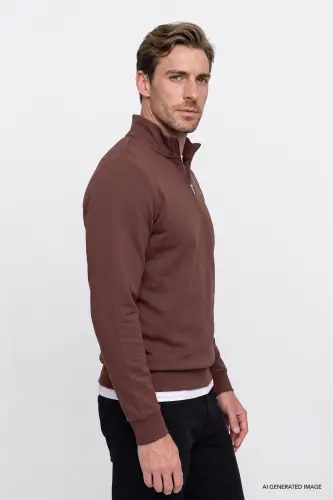 Erkek Tarçın Standart Fit Normal Kesim İçi Polarlı Bato Yaka Pamuklu Sweatshirt - Tarçın - AC&Co / Altınyıldız Classics (1)