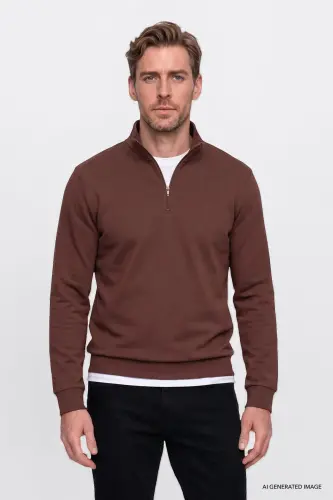 Erkek Tarçın Standart Fit Normal Kesim İçi Polarlı Bato Yaka Pamuklu Sweatshirt - Tarçın - 4