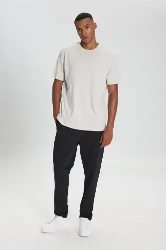 Erkek Taş %100 Pamuk Modern Fit Normal Kesim Bisiklet Yaka Tişört-Taş - ALTINYILDIZ CLASSICS (1)