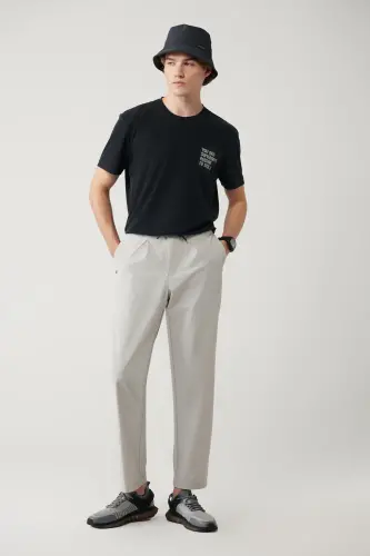 Erkek Taş Beli Lastikli Fermuar Cepli Su İtici Bi-Stretch Relaxed Fit Pantolon A41Y3235-Taş - AVVA (1)