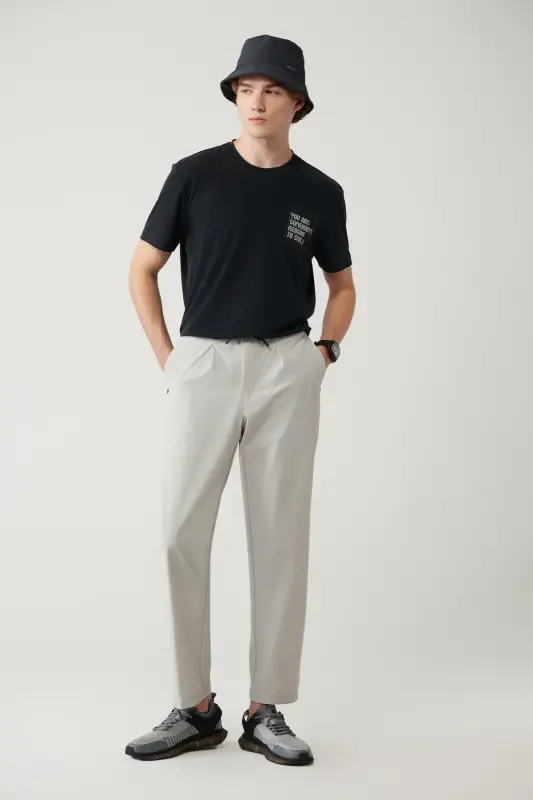 Erkek Taş Beli Lastikli Fermuar Cepli Su İtici Bi-Stretch Relaxed Fit Pantolon A41Y3235 - Taş - 2
