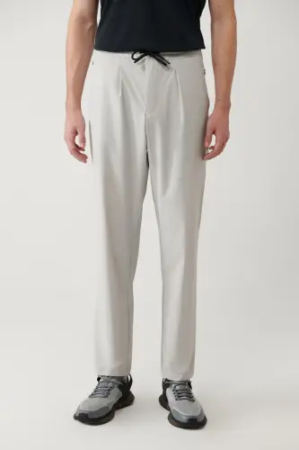 Erkek Taş Beli Lastikli Fermuar Cepli Su İtici Bi-Stretch Relaxed Fit Pantolon A41Y3235 - Taş - 3
