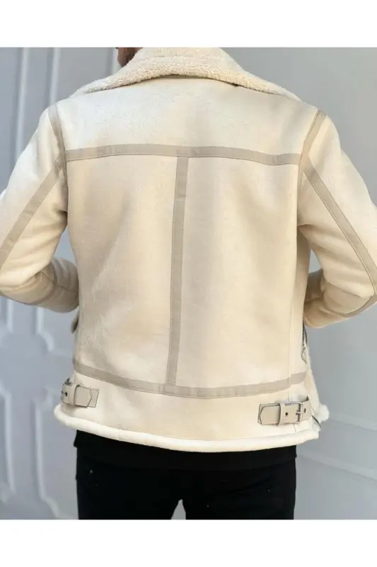 Erkek Taş Beyaz Napa Deri Mont İçi Komple Kürklü Kuzey Model Mont-Taş Beyaz - 3