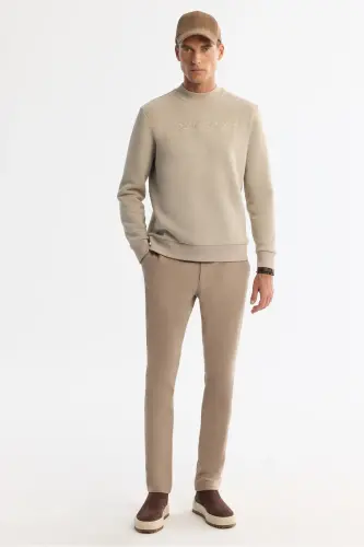 Erkek Taş Bisiklet Yaka 3 İplik Şardonlu Baskılı Regular Fit Sweatshirt A42Y1306 - Taş - 5