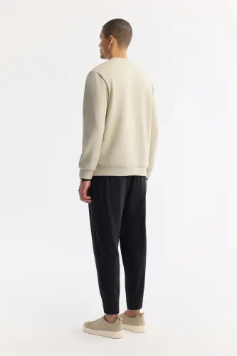 Erkek Taş Bisiklet Yaka Baskılı Bi-Stretch İnterlok Regular Fit Sweatshirt A51Y1235 - Taş - 4