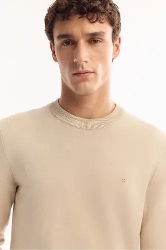 Erkek Taş Bisiklet Yaka Viskon Viskon Karışımlı Basic Triko Regular Fit Kazak B005021-Taş - 2