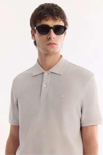 Erkek Taş Kıvrılmaz Polo Yaka %100 Pamuk Basic Regular Fit T-Shirt B001032 - Taş - AVVA (1)