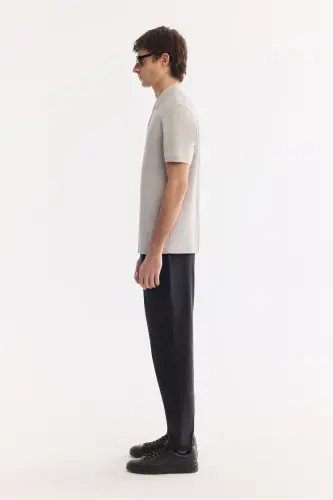 Erkek Taş Kıvrılmaz Polo Yaka %100 Pamuk Basic Regular Fit T-Shirt B001032 - Taş - 3