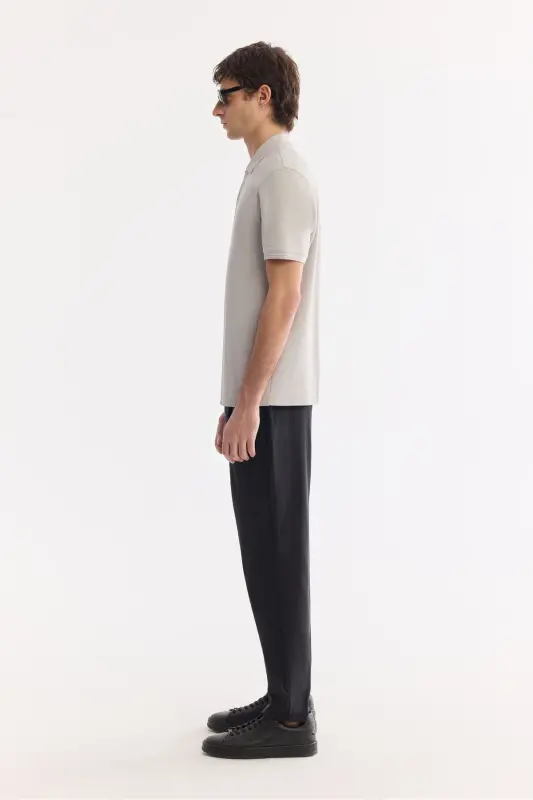 Erkek Taş Kıvrılmaz Polo Yaka %100 Pamuk Basic Regular Fit T-Shirt B001032 - Taş - 3