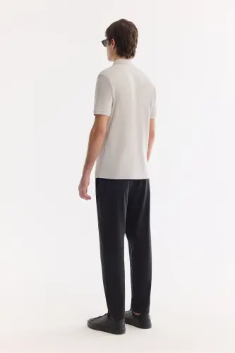 Erkek Taş Kıvrılmaz Polo Yaka %100 Pamuk Basic Regular Fit T-Shirt B001032 - Taş - 4