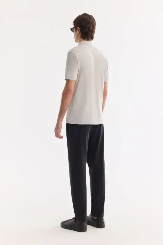 Erkek Taş Kıvrılmaz Polo Yaka %100 Pamuk Basic Regular Fit T-Shirt B001032 - Taş - 4