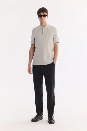 Erkek Taş Kıvrılmaz Polo Yaka %100 Pamuk Basic Regular Fit T-Shirt B001032 - Taş - 5