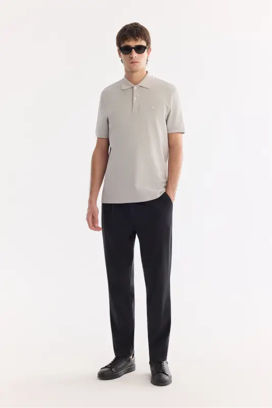 Erkek Taş Kıvrılmaz Polo Yaka %100 Pamuk Basic Regular Fit T-Shirt B001032 - Taş - 5