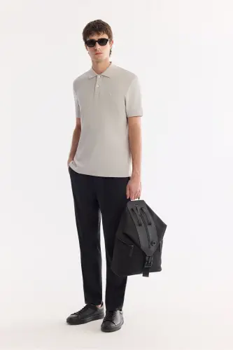 Erkek Taş Kıvrılmaz Polo Yaka %100 Pamuk Basic Regular Fit T-Shirt B001032 - Taş - 6