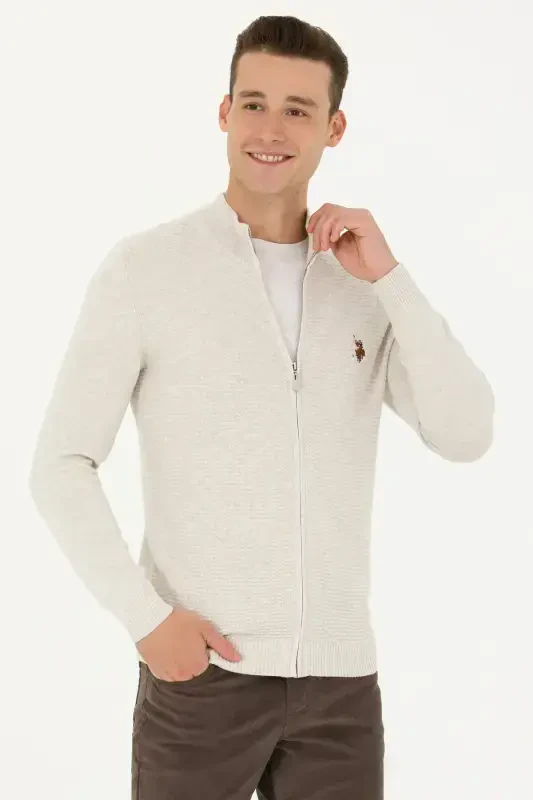 Erkek Gri Melanj Basic Triko Hırka 50268938-VR086-Taş - 1