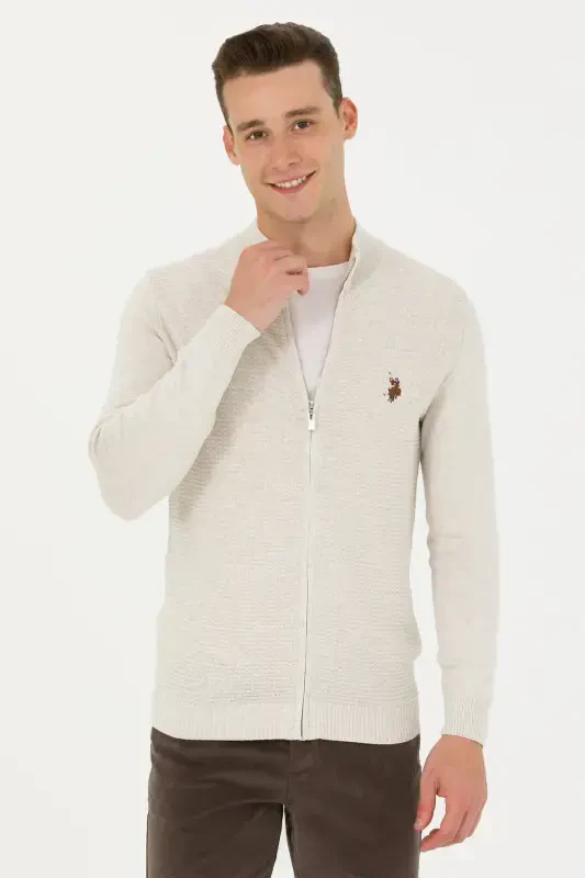 Erkek Gri Melanj Basic Triko Hırka 50268938-VR086-Taş - 3