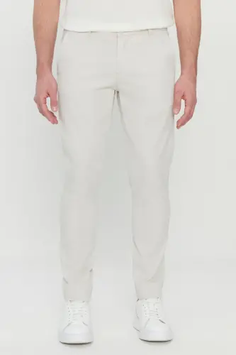 Erkek Taş Pamuklu Slim Fit Dar Kesim Yan Cep Esnek Casual Pantolon - Taş - 1