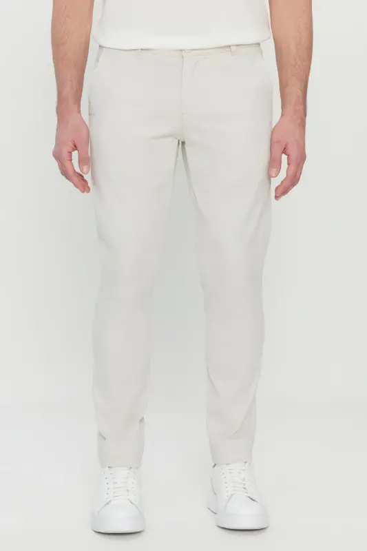 Erkek Taş Pamuklu Slim Fit Dar Kesim Yan Cep Esnek Casual Pantolon - Taş - 1