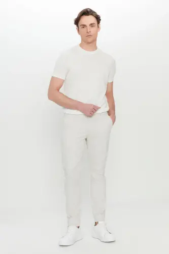 Erkek Taş Pamuklu Slim Fit Dar Kesim Yan Cep Esnek Casual Pantolon - Taş - AC&CO / ALTINYILDIZ CLASSICS (1)
