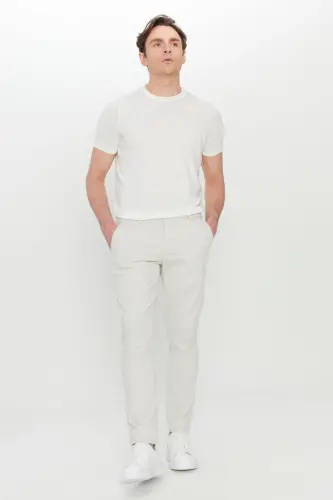 Erkek Taş Pamuklu Slim Fit Dar Kesim Yan Cep Esnek Casual Pantolon - Taş - 3