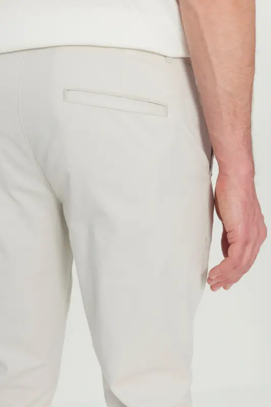 Erkek Taş Pamuklu Slim Fit Dar Kesim Yan Cep Esnek Casual Pantolon - Taş - 4