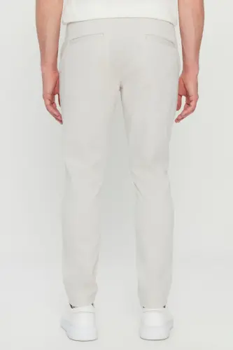 Erkek Taş Pamuklu Slim Fit Dar Kesim Yan Cep Esnek Casual Pantolon - Taş - 5