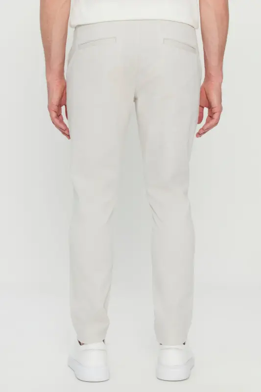 Erkek Taş Pamuklu Slim Fit Dar Kesim Yan Cep Esnek Casual Pantolon - Taş - 5
