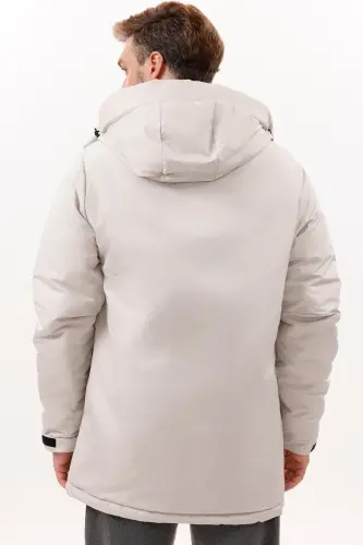 Erkek Taş Polarlı Kürklü Su Ve Rüzgar Geçirmez Kapüşonlu Kışlık Mont & Kaban & Parka - TAŞ - 7