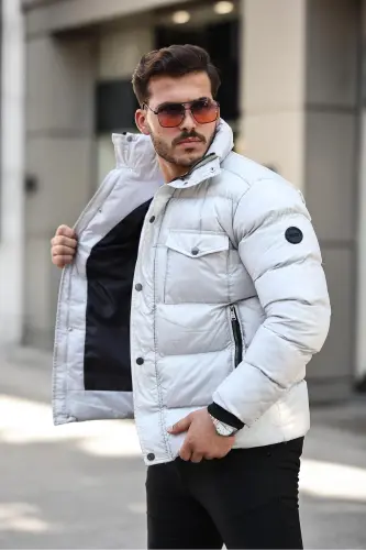 Erkek Taş Regular Fit Dik Yaka Su Ve Rüzgar Geçirmez Şişme Mont - TAŞ - 3