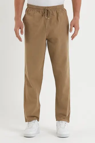 Erkek Taş Rengi Regular Keten Pantolon - TAŞ 