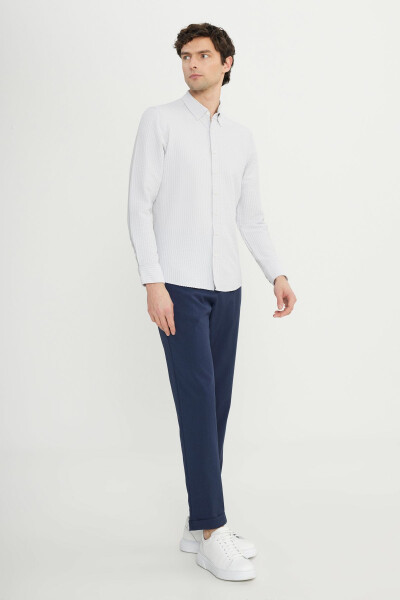 Erkek Taş Slim Fit Dar Kesim Düğmeli Yaka Armürlü Gofre Desenli Gömlek-Taş - 2