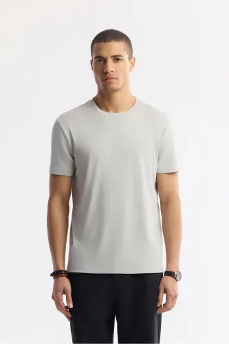 Erkek Taş Bisiklet Yaka Bi-Stretch Soft Touch Basic Regular Fit T-Shirt B001031 - Taş - 1