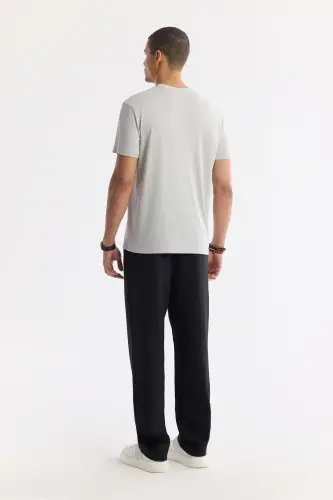 Erkek Taş Bisiklet Yaka Bi-Stretch Soft Touch Basic Regular Fit T-Shirt B001031 - Taş - 4