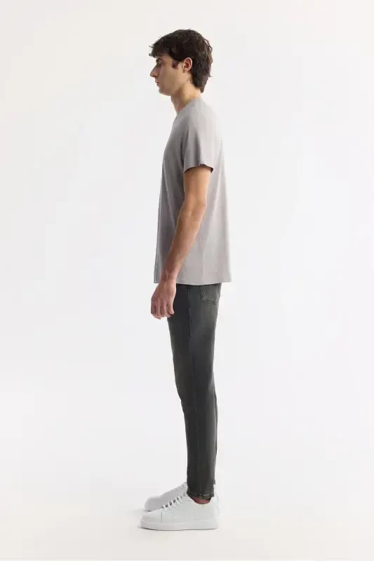 Erkek Taş Bisiklet Yaka Soft Touch Basic Regular Fit T-Shirt B001171-Taş - 3