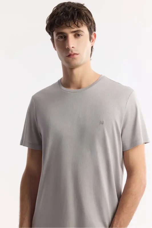 Erkek Taş Bisiklet Yaka Soft Touch Basic Regular Fit T-Shirt B001171 - Taş - 6