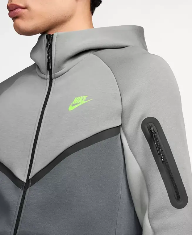 Tech Men's Fleece Full-Zip Hoodie - Light Smoke Gray/Cool Gray/Volt - 2