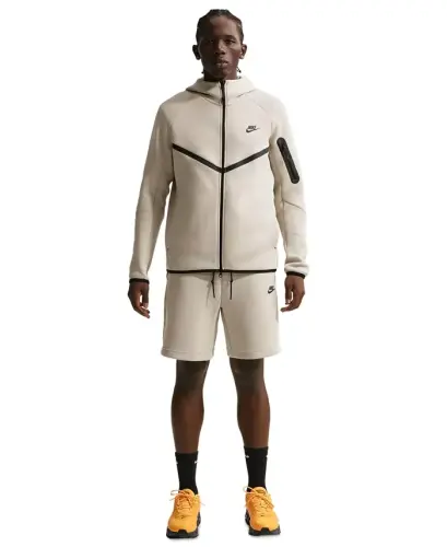 Erkek Tech Fleece Fermuarlı Kapüşonlu Üst - Açık Kahverengi/Siyah 