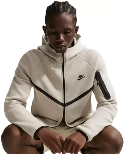 Erkek Tech Fleece Fermuarlı Kapüşonlu Üst - Açık Kahverengi/Siyah - 3