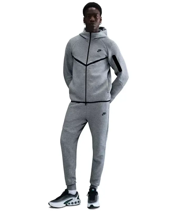 Men's Tech Fleece Full-Zip Windrunner Logo Hoodie-Dk Grey Heather/black - NIKE