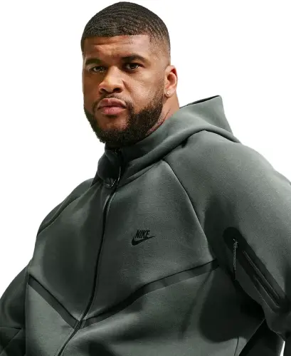 Erkek Tech Fleece Tam Fermuarlı Kapüşonlu Üst - Kamuflaj Yeşili/Siyah - NIKE (1)