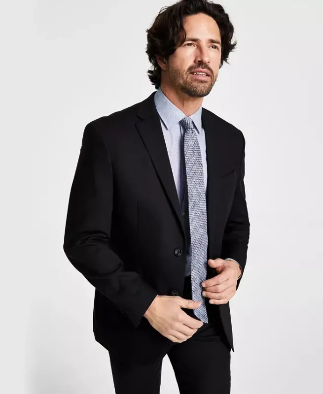 Men's Techni-Cole Suit Separates Slim-Fit Suit Jacket - Black - 1