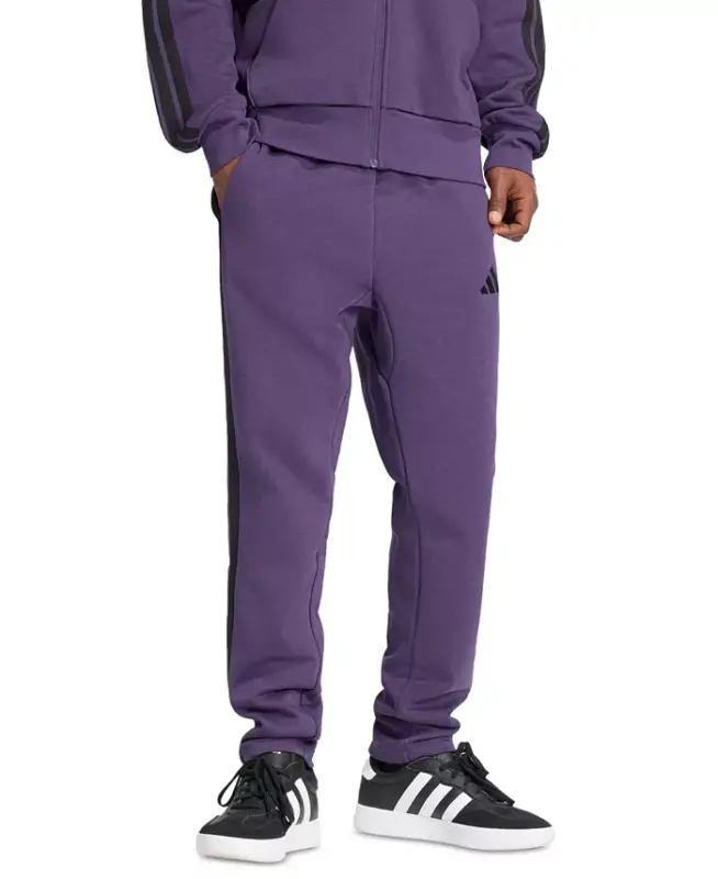 Men's Essentials 3-Stripes Regular Open Hem Fleece Pants - Aurora Plum/Black - ADIDAS