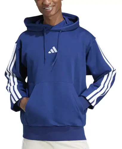 Men's Essential Three Stripes Fleece Hoodie-Dark Blue/wht 