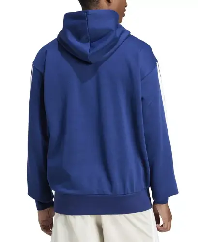 Men's Essential Three Stripes Fleece Hoodie-Dark Blue/wht - ADIDAS (1)