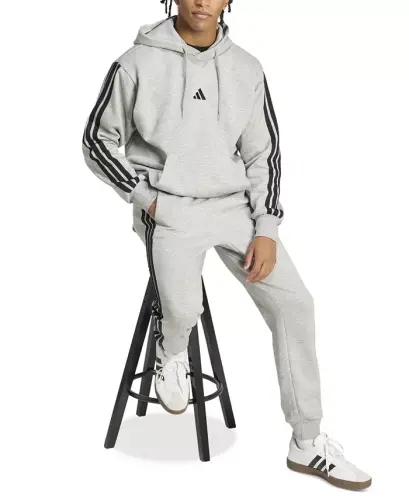 Men's Essential Three Stripes Fleece Hoodie-Mgh/blk - ADIDAS (1)
