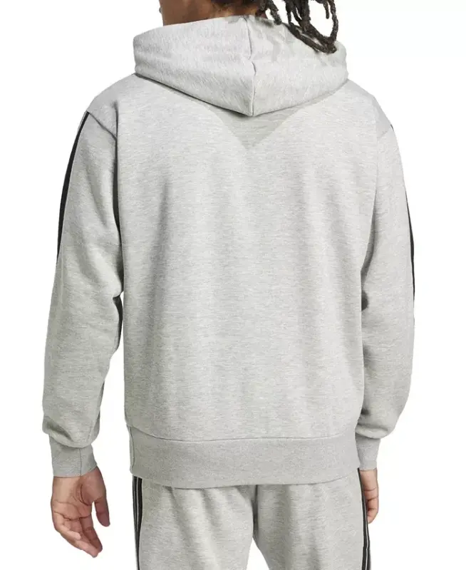 Men's Essential Three Stripes Fleece Hoodie-Mgh/blk - 3