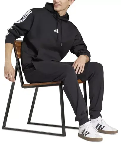 Men's Essential Three Stripes Fleece Hoodie-Black/wht - ADIDAS (1)